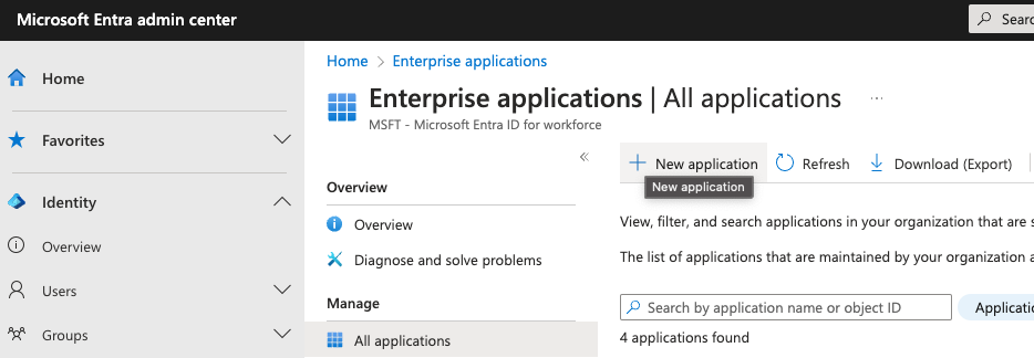 MS Entra Configuration: New Application